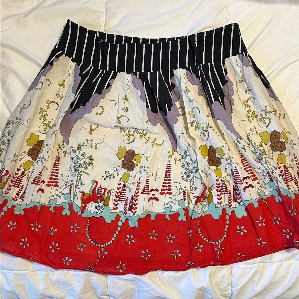 VINTAGE Colorful Patterned BIRD Skirt L